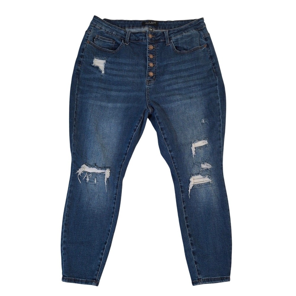 Judy Blue 20W Distressed Skinny Jeans Button Fly Medium Wash Crop Denim Stretch